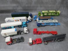 FOUR UNBOXED ARTICULATED LORRIES AND TRAILERS / TANKERS, together with two Corgi Major car