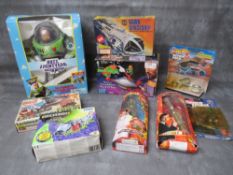 A TRAY OF MIXED TOYS, to include Hobby Kits Lockheed SR71 model kit, Airfix Space 1999 Hawk