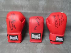 THREE SIGNED BOXING GLOVES, to include Alan Minter, Dave Boy Green and Dave Courtney / Roy Shaw