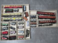 A BOX CONTAINING 00 GAUGE HORNBY DIESEL LOCOMOTIVE, Bachmann Shunter, five carriages by Hornby,