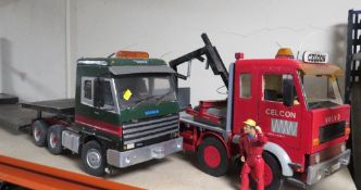 A LARGE SCALE MECCANO FIRE ENGINE, and two larger scale scratch built wood and metal articulated