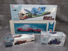 THREE BOXED CORGI 1:50 SCALE HEAVY HAULAGE VEHICLES, to include Man King trailer and crusher Load