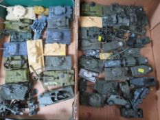TWO TRAYS OF DIE CAST MILITARY VEHICLES CONTAIING OVER FIFTY ITEMS, to include tanks, half tracks,