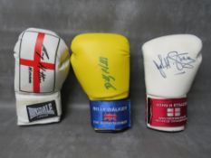 THREE SIGNED BOXING GLOVES, to include Ricky Hatton, John H Stracey and Billy Walker