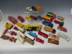 A TRAY CONTAINING THIRTY FOUR VINTAGE DINKY ITEMS, to include Merryweather Marquis fire tender,