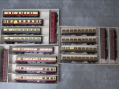 A BOX CONTAINING SIXTEEN 00 GAUGE CARRIAGES, by Mainline, Airfix etc