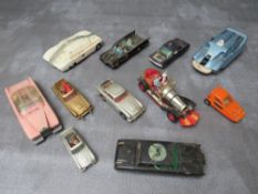 A SMALL TRAY OF TV AND FILM RELATED UNBOXED DIE CAST VEHICLES, to include Dinky Thunderbirds Lady