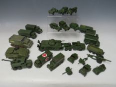 A TRAY CONTAINING TWENTY THREE DINKY MILITARY VEHICLES, to include tank transporter Centurion