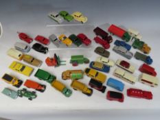 A TRAY CONTAINING FORTY FOUR VINTAGE DINKY VEHICLES, to include Leyland Comet, observation coach,