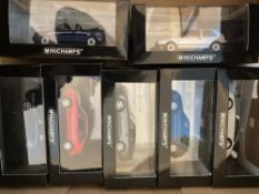 SEVEN BOXED MINICHAMPS CARS, to include Porsche 911 Turbo, VW Corrado, Porsche 968, 2 x VW Golf GTI