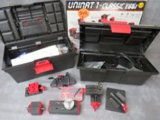TWO PLASTIC TOOL BOXES AND CONTENTS, contents include Unimat modelling tools and Mamod / Wilesco