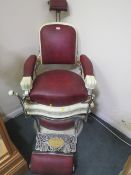 AN AMERICAN VINTAGE CAST AND LEATHER BARBERS CHAIR - KOKEN COMPANIES ST. LOUIS USA, with