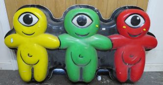 AN UNUSUAL PLEASURE BEACH LIGHT UP ALIEN SIGN, depicting three one-eyed aliens in a row in red,