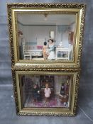 TWO DIORAMA ROOM BOXES, displaying a Victorian bathroom and a parlour
