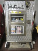 A VINTAGE ARISTOCRAT 1p ONE ARMED BANDIT, three reel machine, with metal waffle front decoration,