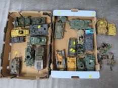 TWO TRAYS OF PLASTIC MILITARY MODELS ETC., including soldiers, tanks and half tracks etc