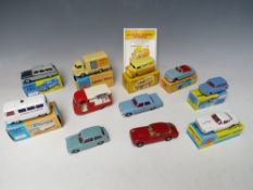 FIVE BOXED CORGI VEHICLES, to include 'The Saint's car 258', Morris Minor Mini 226, Ford Zephyr 226,
