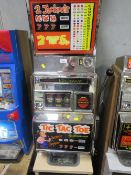 A VINTAGE ARISTOCRAT KINGSWAY ONE ARMED BANDIT 'TIC TAC TOE', with original foot board, overall H