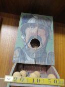 A VINTAGE WOODEN SOLDIER BALL GAME, with mouth target, overall H 58 cm