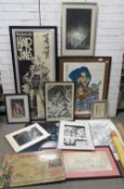 A MIXED LOT OF FANTASY PICTURES, mostly framed, to include Ballad of Halo Jones 2000AD poster