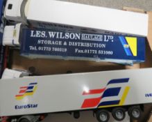 NINE UNBOXED MIXED MAKE 1:50 SCALE ARTICULATED LORRIES AND TRAILERS, to include Tekno, Corgi etc