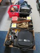 FOUR TRAYS OF CAMERAS AND A BAG