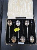 A CASED SET OF SIX SILVER COFFEE BEAN SPOONS