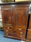 A GEORGIAN MAHOGANY LINEN PRESS CONVERTED TO A WARDROBE - 193 X 145 CM A/F