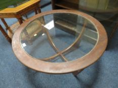 A MID CENTURY TEAK / GLASS COFFEE TABLE - PROBABLY G-PLAN A/F