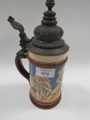 AN ANTIQUE METTLACH STYLE BEER STEIN SIGNED BRANDST