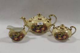 AYNSLEY 'ORCHARD GOLD' TEAPOT, MILK JUG AND SUGAR POT - SIGNED
