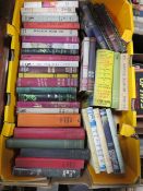 THREE TRAYS OF HARDBACK BOOKS INCLUDING CRIME, H&S YELLOW JACKETS, PETER CHENEY, RAYMOND CHANDLER,