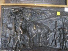A VICTORIAN BRONZE HORSE DESIGN FIRE WALL PLAQUE