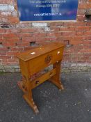 AN OAK CARVED ECCLESIASTICAL PRAYER STAND WITH FOLD DOWN KNEE STAND - 'ST MARYS ABBEY'