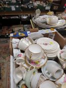 TWO TRAYS OF CERAMICS TO INCLUDE A PORTMEIRION MUTE SWAN DISH ETC