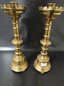 A ORNATE PAIR OF ECCLESIASTICAL CANDLESTICKS - 'ST MARYS ABBEY'