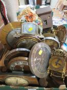 A TRAY OF ASSORTED VINTAGE CLOCKS AND ACCESSORIES