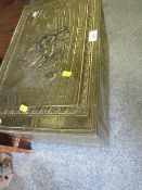 A BRASS COAL BOX AND CONTENTS