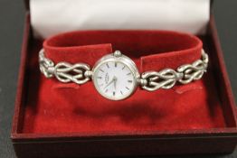 A STERLING SILVER LADIES ROTARY WRISTWATCH IN BOX
