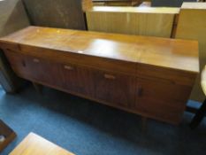 A MID CENTURY TEAK SIDEBOARD / RADIOGRAMME WITH THORENS RECORD DECK - W 190 CM A/F