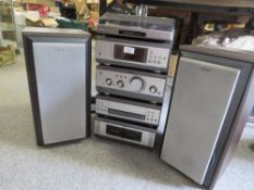 A SONY MINI HI FI COMPONENT SYSTEM MHC-S3 TO INCLUDE A TURNTABLE WITH A PAIR OF SPEAKERS
