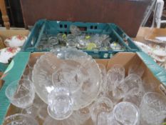 TWO TRAYS OF GLASSWARE TO INCLUDE DECANTERS (TRAY NOT INCLUDED)