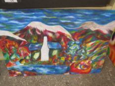 FIVE ABSTRACT OIL PAINTINGS (FOYER)