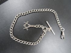 AN HALLMARKED SILVER GENTS POCKET WATCH ALBERT CHAIN WITH MASONIC FOB