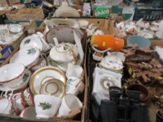 THREE TRAY OF CERAMICS ETC TO INCLUDE COALPORT, CUCKOO CLOCK ETC