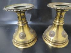 AN UNUSUAL PAIR OF ECCLESIASTICAL CANDLESTICKS - 'ST MARYS ABBEY'