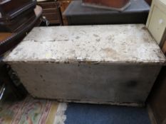 A LARGE VINTAGE PAINTED PINE TRUNK 62 X 123 CM
