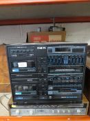 A SELECTION OF ELECTRICALS TO INCLUDE A VINTAGE MARCONIPHONE TUNER, PROJECTOR AND TAPE DECK ETC