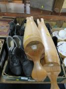 A PAIR OF VINTAGE WOODEN BOOT LASTS BY BARTLEY & BARTLEY AND SONS BOOTMAKERS 493 OXFORD STREET