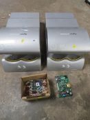 TWO DYSON AIRBLADE HAND AIRDRYERS WITH A SMALL BOX OF SPARES A/F